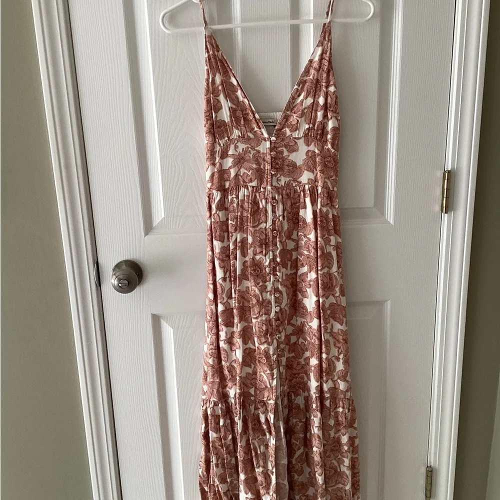 Abercrombie & Fitch Pink Maxi Dress with Slit and Plunge Neckline (PRICEDROP)